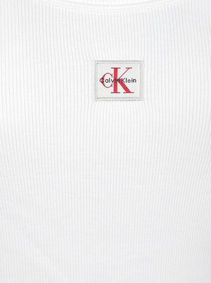 MAGLIA DONNA A MANICA LUNGA LS WOVEN LABEL 2X2 BABY RIB - CALVIN KLEIN JEANS LV047D218G YAF BRIGHT WHITE CALVIN KLEIN