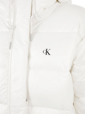 GIACCA DONNA CON CAPPUCCIO SHINE MW CLASSIC PUFFER - CALVIN KLEIN JEANS LV047H512G 67U Chalk CALVIN KLEIN