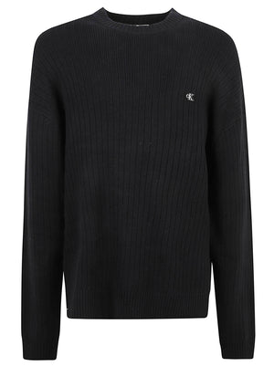 MAGLIONE UOMO GIROCOLLO VERTICAL RIB COTTON CREWNECK - CALVIN KLEIN JEANS LV04RH328G UB1 Black CALVIN KLEIN