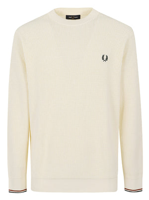 MAGLIONE UOMO GIROCOLLO WAFFLE STITCH - FRED PERRY<BR/> FPK6507 170 Ecru FRED PERRY