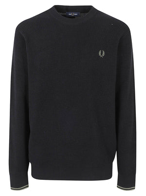 MAGLIONE UOMO GIROCOLLO WAFFLE STITCH - FRED PERRY<BR/> FPK6507 198 Black FRED PERRY