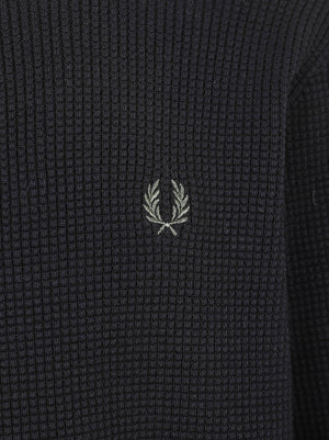 MAGLIONE UOMO GIROCOLLO WAFFLE STITCH - FRED PERRY<BR/> FPK6507 198 Black FRED PERRY
