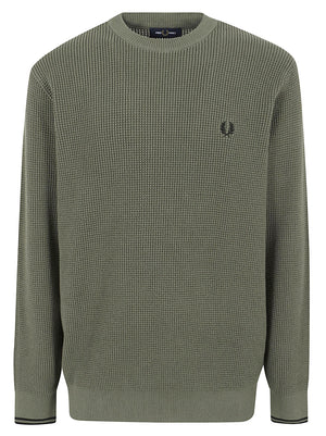 MAGLIONE UOMO GIROCOLLO WAFFLE STITCH - FRED PERRY FPK6507 X21 LRL WRTH GREEN FRED PERRY