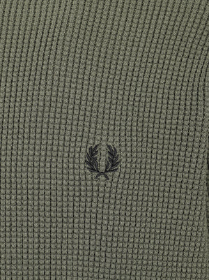 MAGLIONE UOMO GIROCOLLO WAFFLE STITCH - FRED PERRY FPK6507 X21 LRL WRTH GREEN FRED PERRY