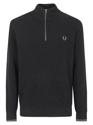 MAGLIONE UOMO CON ZIP WAFFLE STITCH - FRED PERRY FPK8557 198 Black FRED PERRY