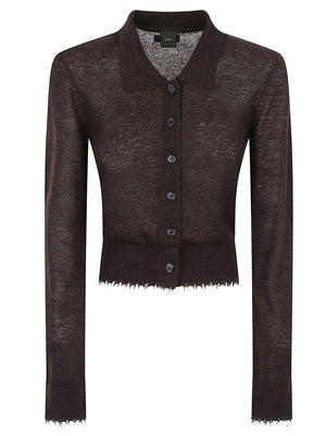 CARDIGAN DONNA CORTO CON COLLETTO 107331 A3IQM05 MARRONE JAVA PINKO