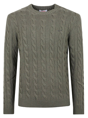 MAGLIONE GIROCOLLO UOMO CABLE KNIT - SUN68 K46150 74 MILITARE SCURO SUN68