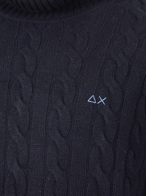 MAGLIONE UOMO A COLLO ALTO CABLE KNIT - SUN68 K46151 07 NAVY BLUE SUN68