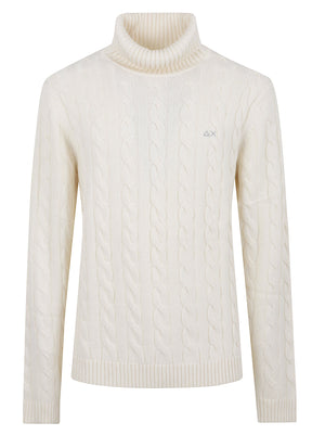 MAGLIONE UOMO A COLLO ALTO CABLE KNIT - SUN68<BR/> K46151 31 BIANCO PANNA SUN68