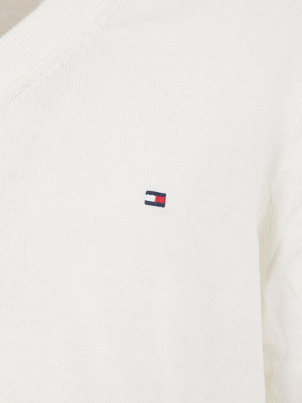 MAGLIONE UOMO SCOLLO A V PIMA ORG CTN CASHMERE - TOMMY HILFIGER MW0MW28047 Z00 IVORY PETAL TOMMY 1 LINEA