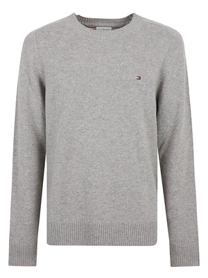 MAGLIONE GIROCOLLO UOMO LAMBSWOOL CREW NECK - TOMMY HILFIGER<BR/> MW0MW36535 P61 Light Grey Heather TOMMY 1 LINEA