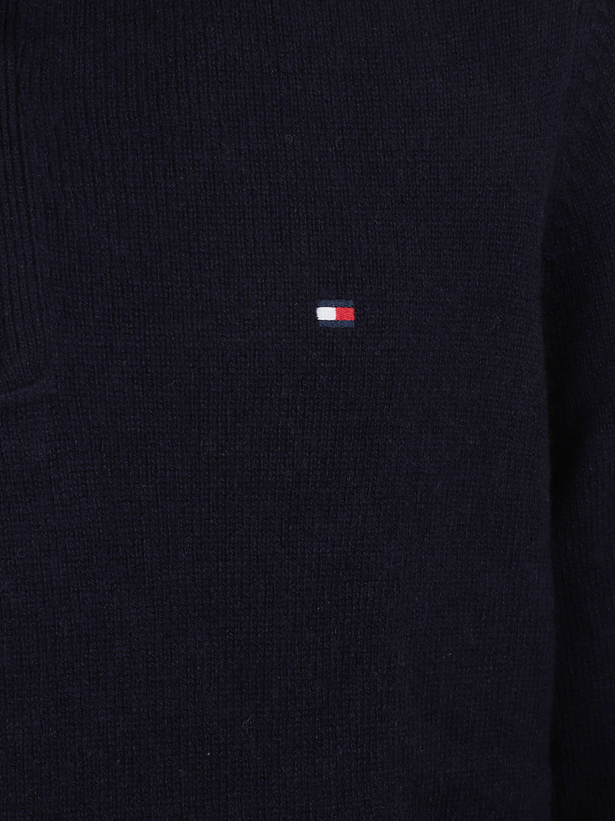 MAGLIONE UOMO CON CERNIERA LAMBSWOOL ZIP MOCK - TOMMY HILFIGER<BR/> MW0MW36536 DW5 NAVY BLUE TOMMY 1 LINEA