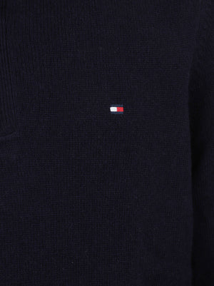 MAGLIONE UOMO CON CERNIERA LAMBSWOOL ZIP MOCK - TOMMY HILFIGER<BR/> MW0MW36536 DW5 NAVY BLUE TOMMY 1 LINEA