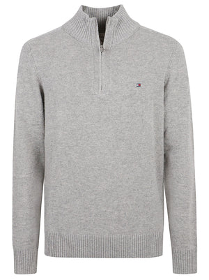 MAGLIONE UOMO CON CERNIERA LAMBSWOOL ZIP MOCK - TOMMY HILFIGER MW0MW36536 P01 Light Grey Heather TOMMY 1 LINEA