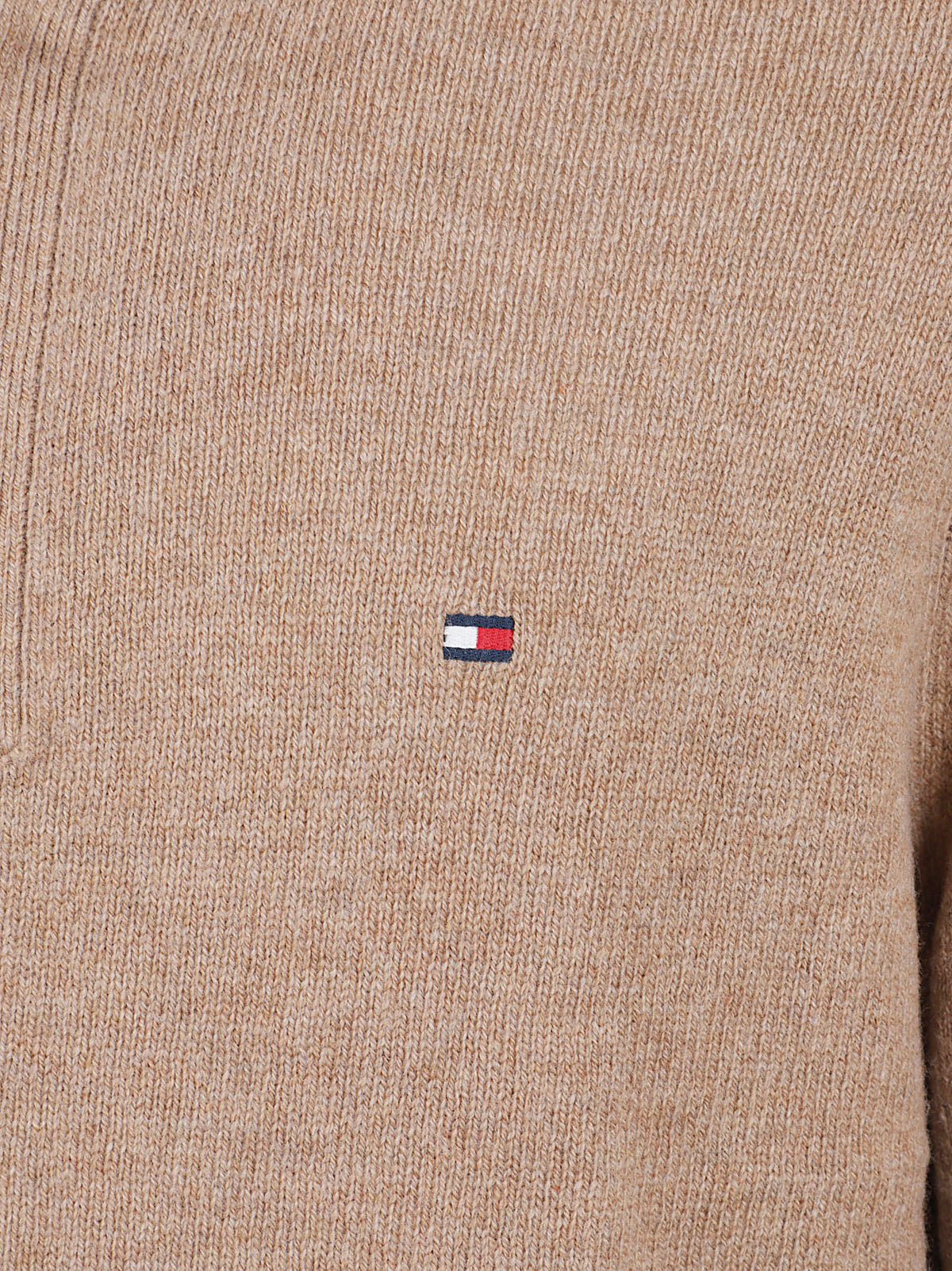 MAGLIONE UOMO CON CERNIERA LAMBSWOOL ZIP MOCK - TOMMY HILFIGER MW0MW36536 RE5 SAFARI CANVAS HEATHER TOMMY 1 LINEA