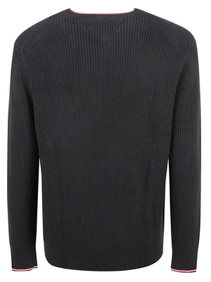 MAGLIONE GIROCOLLO UOMO RWB RIB CREW NECK - TOMMY HILFIGER<BR/> MW0MW41516 BDS Black TOMMY 1 LINEA