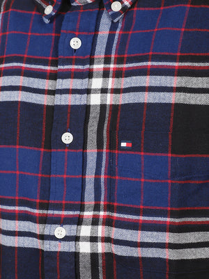 CAMICIA UOMO HERO FLANNEL TARTN CHCK RF SHIRT - TOMMY HILFIGER<BR/> MW0MW44592 0MS NAVY BLUE TOMMY 1 LINEA