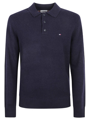 MAGLIONE POLO UOMO LAMBSWOOL LS POLO - TOMMY HILFIGER<BR/> MW0MW44785 DW5 NAVY BLUE TOMMY 1 LINEA