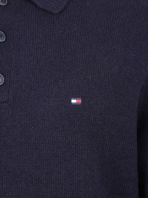 MAGLIONE POLO UOMO LAMBSWOOL LS POLO - TOMMY HILFIGER<BR/> MW0MW44785 DW5 NAVY BLUE TOMMY 1 LINEA