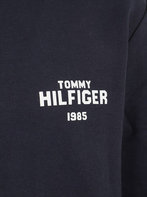 FELPA UOMO GIROCOLLO HILFIGER 1985 REF TERRY CREW - TOMMY HILFIGER<BR/> MW0MW44938 DW5 NAVY BLUE TOMMY 1 LINEA