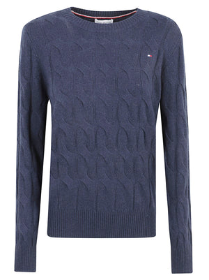 MAGLIONE GIROCOLLO DONNA SOFT WOOL CABLE C-NK LS - TOMMY HILFIGER<BR/> WW0WW43586 C1G DARK BLUE TOMMY 1 LINEA