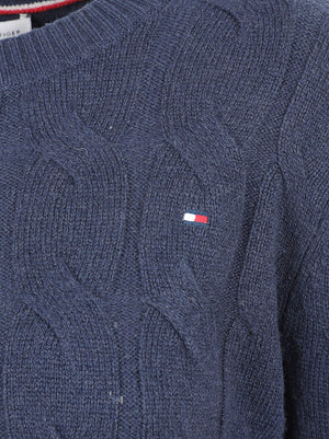 MAGLIONE GIROCOLLO DONNA SOFT WOOL CABLE C-NK LS - TOMMY HILFIGER<BR/> WW0WW43586 C1G DARK BLUE TOMMY 1 LINEA
