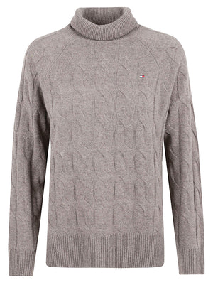 MAGLIONE DONNA COLLO ALTO SOFT WOOLCABLE ROLL-NK LS - TOMMY HILFIGER WW0WW46791 HH9 HOT COCO HEATHER TOMMY 1 LINEA