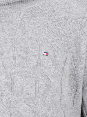 MAGLIONE DONNA A COLLO ALTO SOFT WOOLCABLE ROLL-NK LS - TOMMY HILFIGER WW0WW46791 P7D MEDIUM GREY HEATHER TOMMY 1 LINEA