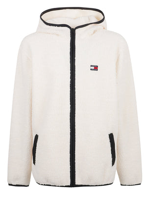GIACCA UOMO CON CAPPUCCIO REG BADGE TEDDY ZIP - TOMMY JEANS<BR/> DM0DM19224 AEF CREAM TOMMY HILFIGER