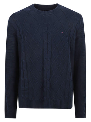 MAGLIONE UOMO GIROCOLLO REG CLASSIC FLAG CABLE - TOMMY JEANS<BR/> DM0DM23405 C1G DARK NIGHT NAVY TOMMY HILFIGER