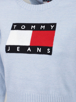 MAGLIONE GIROCOLLO DONNA TJW SPARKLE FLAG - TOMMY JEANS DW0DW21690 C1N SHEER BLUE TOMMY HILFIGER
