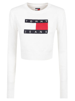MAGLIONE GIROCOLLO DONNA TJW SPARKLE FLAG - TOMMY JEANS DW0DW21690 YBH OFF WHITE TOMMY HILFIGER
