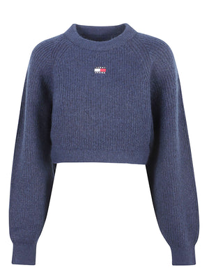 MAGLIONE GIROCOLLO DONNA TJW CROP BADGE - TOMMY JEANS<BR/> DW0DW22024 C1G DARK BLUE TOMMY HILFIGER