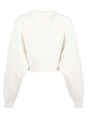 MAGLIONE GIROCOLLO DONNA TJW CROP BADGE - TOMMY JEANS<BR/> DW0DW22024 YBH OFF WHITE TOMMY HILFIGER