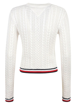 MAGLIONE GIROCOLLO DONNA TJW RWB TIPPING - TOMMY JEANS DW0DW22933 YBH ANCIENT WHITE TOMMY HILFIGER