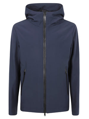 GIACCA UOMO CON CAPPUCCIO SOFT SHELL PACIFIC - WOOLRICH<BR/> CFWOOU1047MBUT3496 3989 MELTON BLUE WOOLRICH