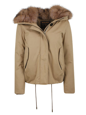 GIACCA DONNA BEST COTTON FAUX FUR SHORT PARKA - WOOLRICH<BR/> CFWWOU2237FRUT1974 8926 GOLD KHAKI WOOLRICH