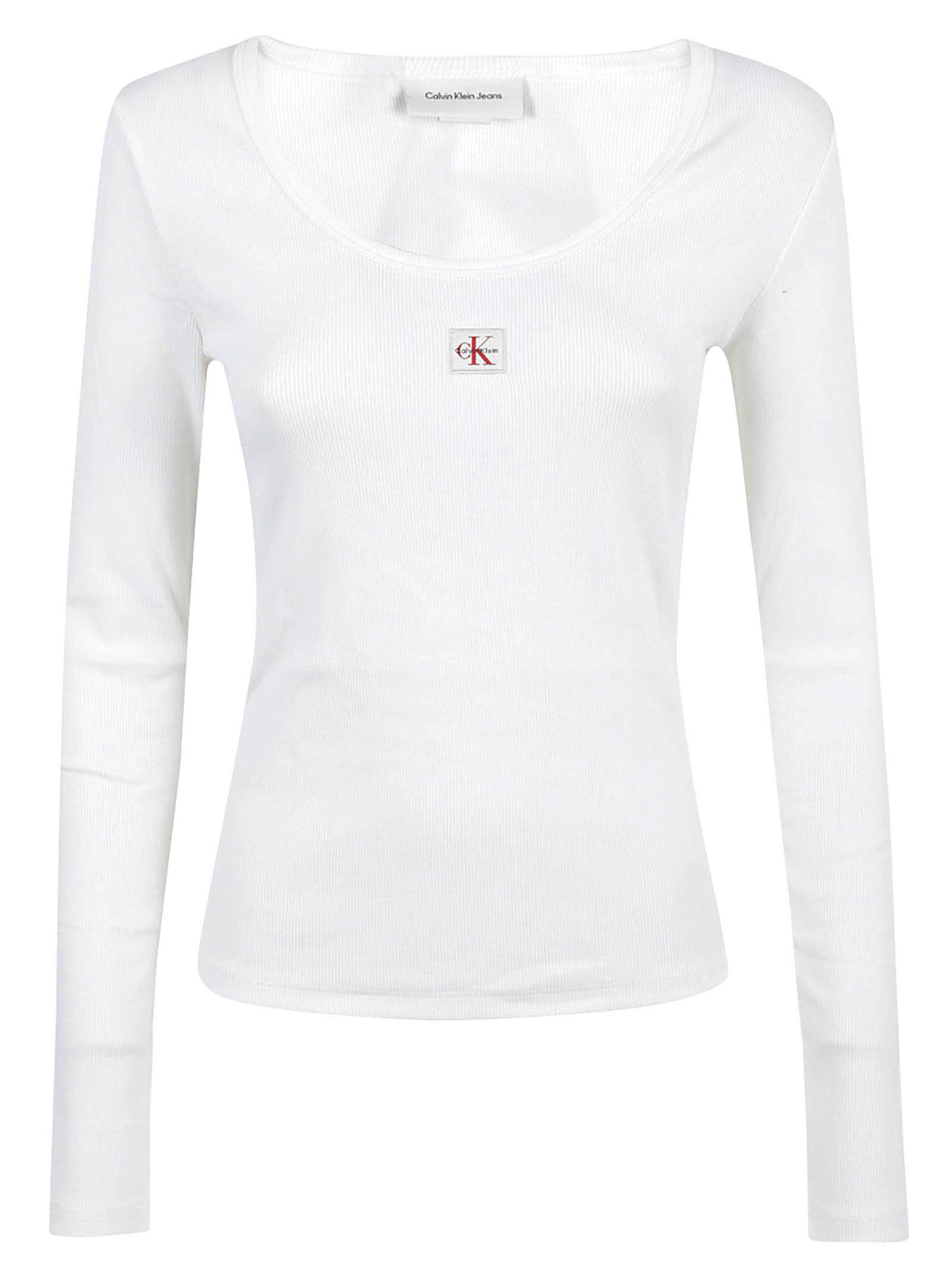 MAGLIA DONNA A MANICA LUNGA LS WOVEN LABEL 2X2 BABY RIB - CALVIN KLEIN JEANS LV047D218G YAF BRIGHT WHITE CALVIN KLEIN 