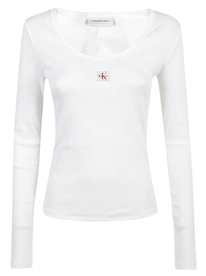 MAGLIA DONNA A MANICA LUNGA LS WOVEN LABEL 2X2 BABY RIB - CALVIN KLEIN JEANS LV047D218G YAF BRIGHT WHITE CALVIN KLEIN 