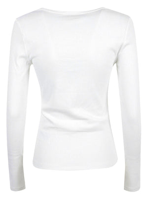 MAGLIA DONNA A MANICA LUNGA LS WOVEN LABEL 2X2 BABY RIB - CALVIN KLEIN JEANS LV047D218G YAF BRIGHT WHITE CALVIN KLEIN 