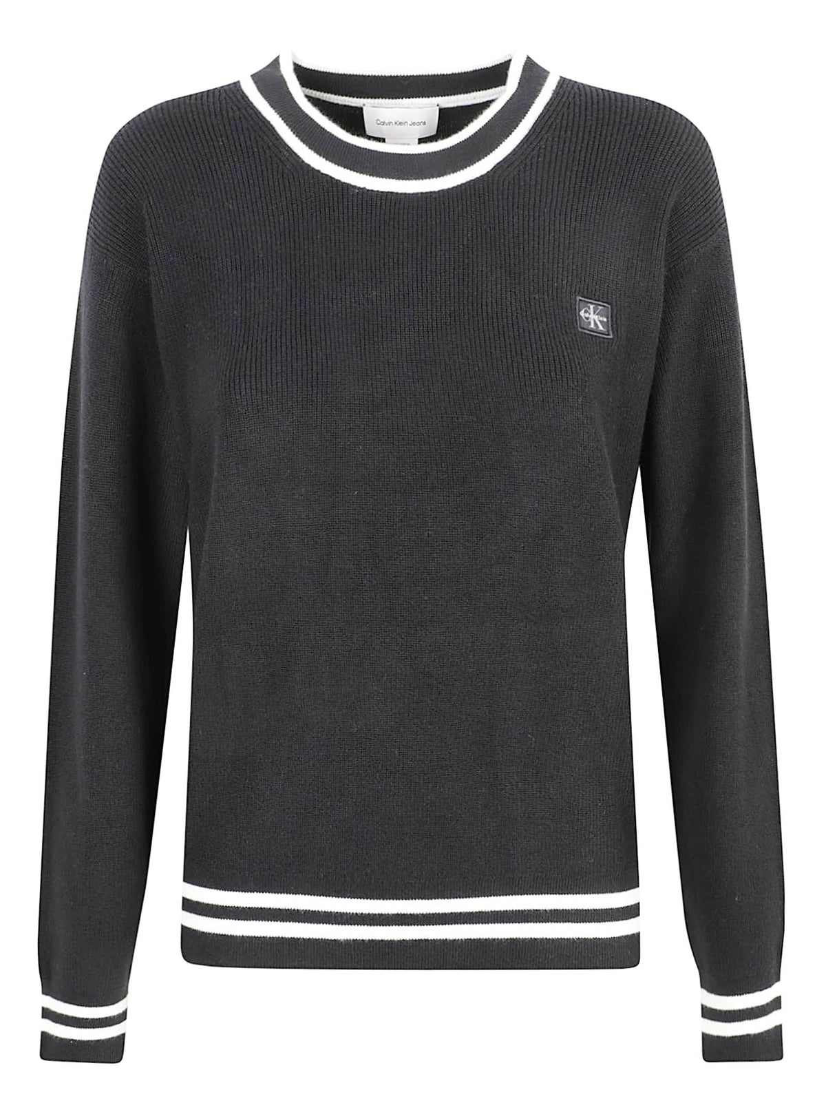 MAGLIONE GIROCOLLO DONNA WOVEN LABEL CREWNECK SWEATER - CALVIN KLEIN JEANS <BR/> LV047H303G UB1 Black CALVIN KLEIN 