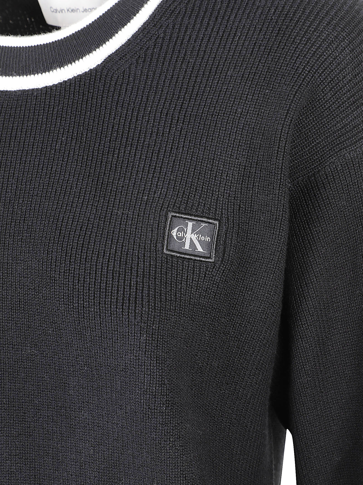 MAGLIONE GIROCOLLO DONNA WOVEN LABEL CREWNECK SWEATER - CALVIN KLEIN JEANS <BR/> LV047H303G UB1 Black CALVIN KLEIN 
