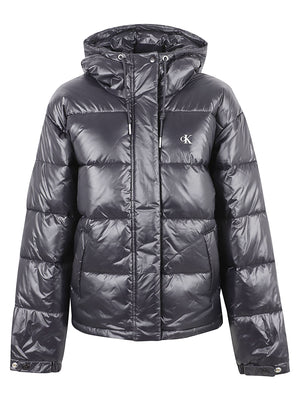 GIACCA DONNA CON CAPPUCCIO SHINE MW CLASSIC PUFFER - CALVIN KLEIN JEANS LV047H512G UB1 Black CALVIN KLEIN 