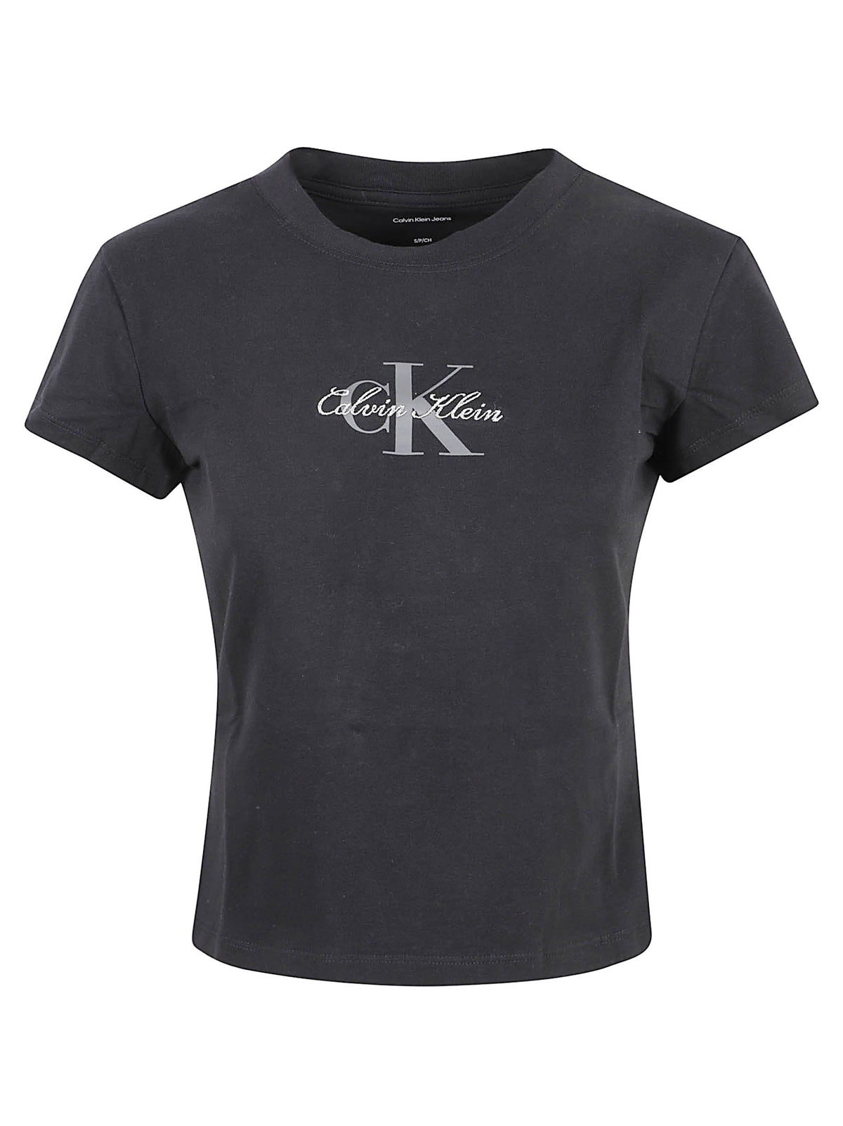 MAGLIA DONNA A MANICA CORTA  SS SLIM FIT BABY MONOLOGO SCRIPT - CALVIN KLEIN JEANS<BR/> LV047H843G UB1 Black CALVIN KLEIN 