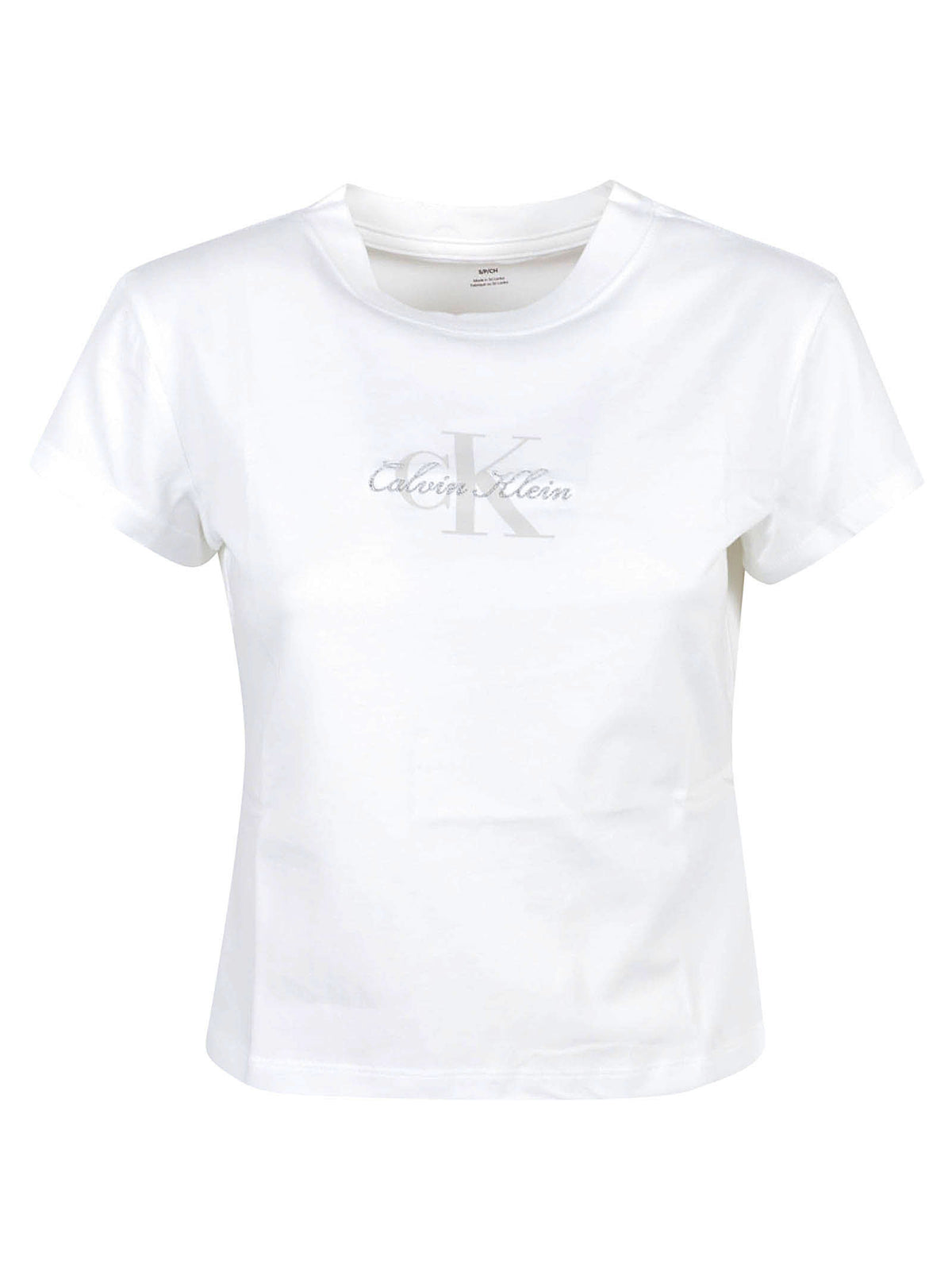 MAGLIA DONNA A MANICA CORTA SS SLIM FIT BABY MONOLOGO SCRIPT - CALBVIN KLEIN JEANS<BR/> LV047H843G YAF BRIGHT WHITE CALVIN KLEIN 