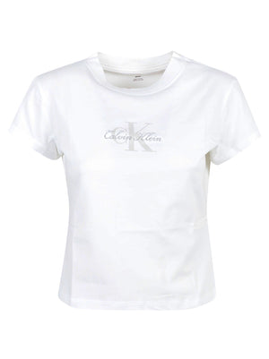 MAGLIA DONNA A MANICA CORTA SS SLIM FIT BABY MONOLOGO SCRIPT - CALBVIN KLEIN JEANS<BR/> LV047H843G YAF BRIGHT WHITE CALVIN KLEIN 