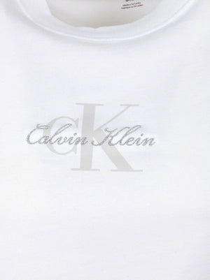 MAGLIA DONNA A MANICA CORTA SS SLIM FIT BABY MONOLOGO SCRIPT - CALBVIN KLEIN JEANS<BR/> LV047H843G YAF BRIGHT WHITE CALVIN KLEIN 