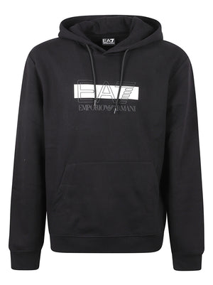 FELPA UOMO CON CAPPUCCIO - EA7<BR/> 7M002426 AF10377MC001 BLACK-WHITE EA7 
