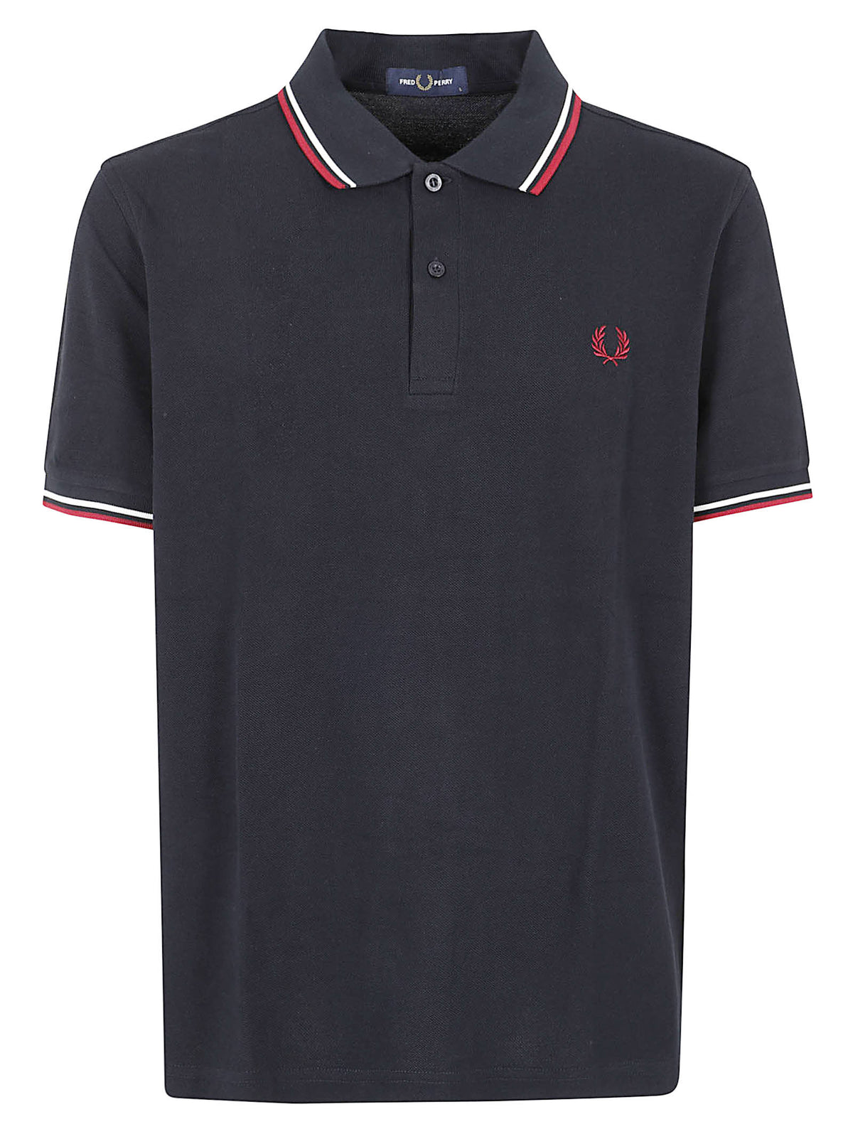 POLO UOMO A MANICA CORTA TWIN TIPPED - FRED PERRY<BR/> FPM3600 T55 NVY-SWHT-BNTRED FRED PERRY 