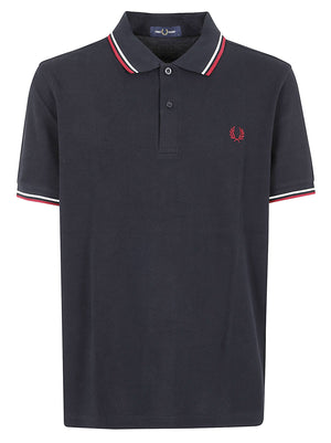 POLO UOMO A MANICA CORTA TWIN TIPPED - FRED PERRY<BR/> FPM3600 T55 NVY-SWHT-BNTRED FRED PERRY 